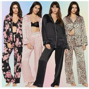 VICTORIA'S SECRET 100% MULBERRY SILK PJS PAJAMA 2PCSET SHIRT&PANTS FLORAL XS